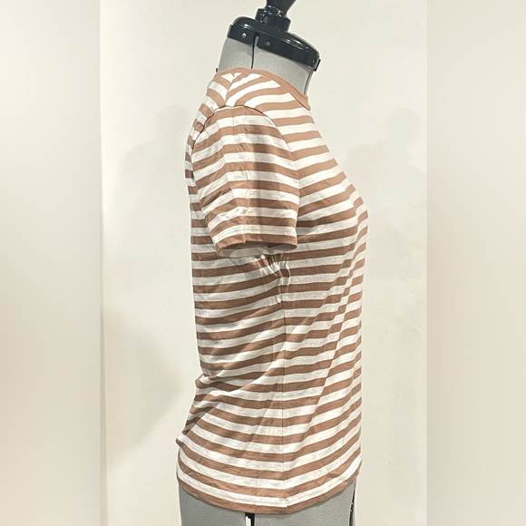 NWOT Theory Camel/white Striped Pima Short Sleeve Tee szS - Picture 7 of 11